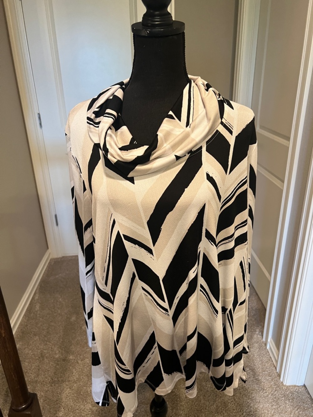Womens Black and Cream Cowl Neck Top